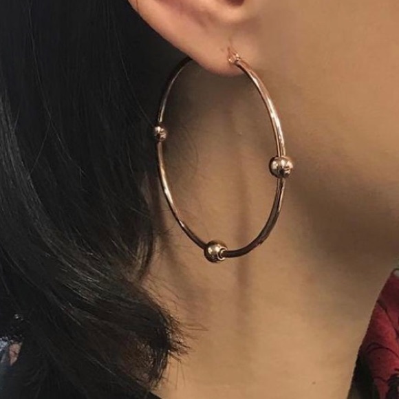 Ball Hoop Earrings Black Gold Silver & Rose Gold - Picture 2 of 2